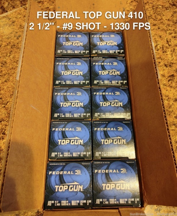 250 Round Case Federal Top Gun 410 2 1/2" #9 Shot 1330 FPS-img-0