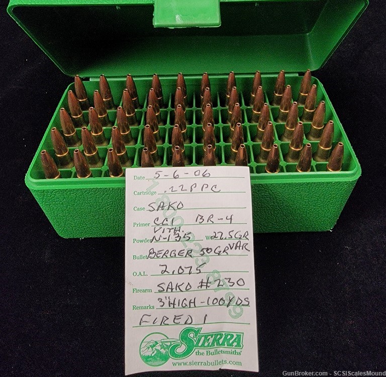 22PPC Ammunition Professionally loaded by Sierra Bullets  -Select your Box--img-0
