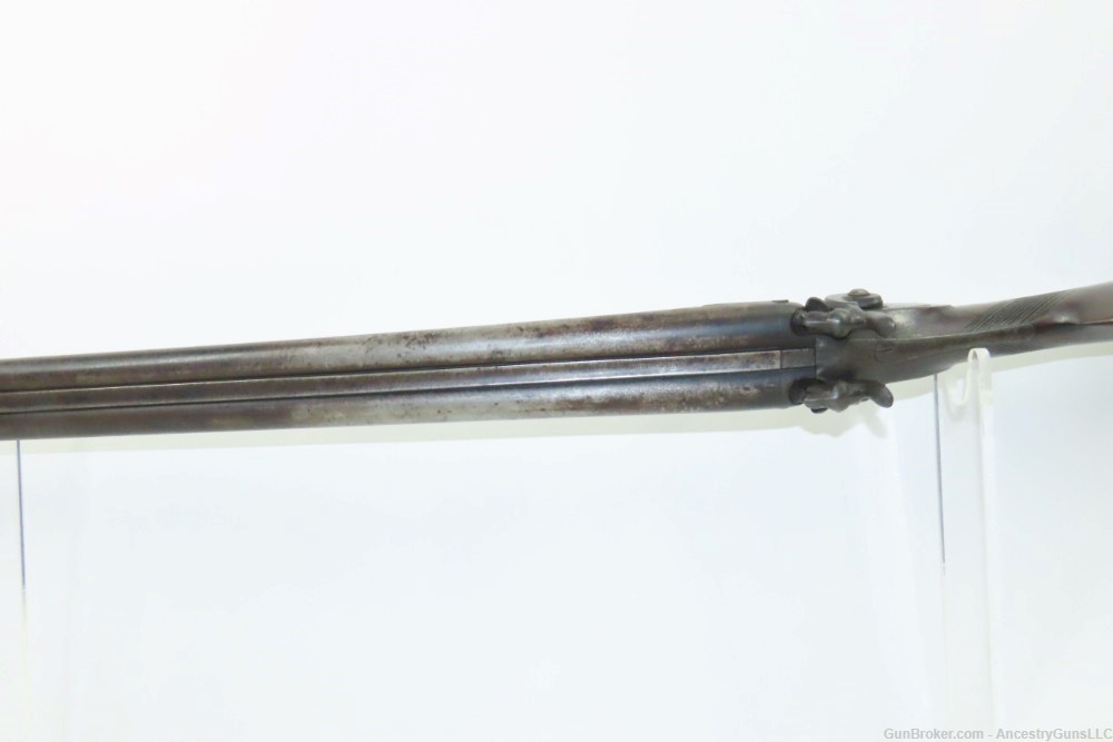 Dog Head Hammers British PERIN GAFF c1860s Antique Double Barrel SHOTGUN   -img-12