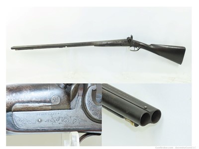 Dog Head Hammers British PERIN GAFF c1860s Antique Double Barrel SHOTGUN   