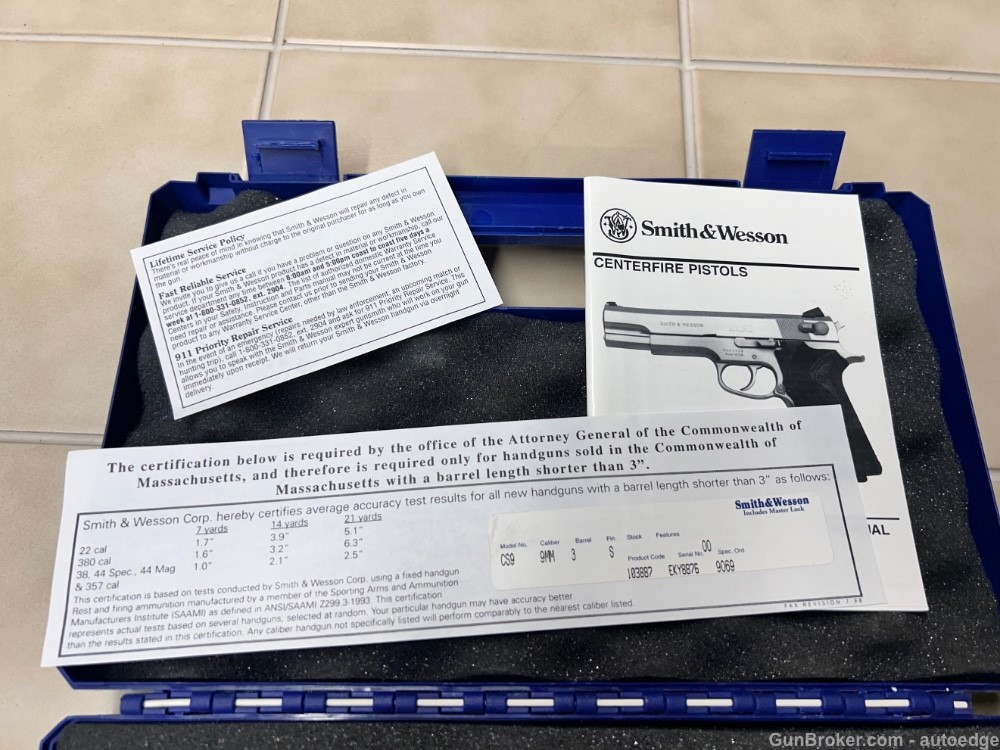 Scarce Smith & Wesson CS9 SS Chiefs Special 9mm Luger 3.25" Factory Boxed-img-2
