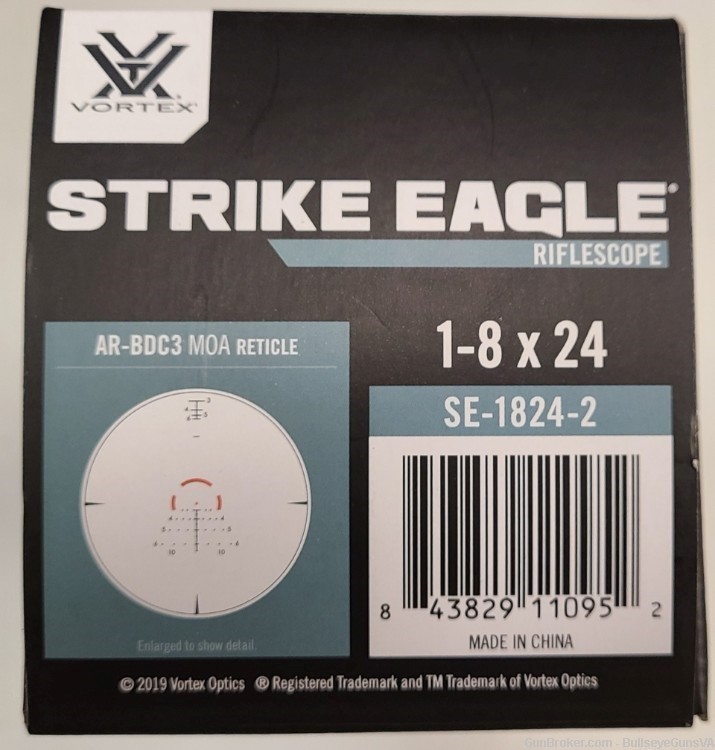 Vortex Strike Eagle Scope 1-8x24 AR-BDC3 MOA Reticle. NEW! Take A Shot!-img-3