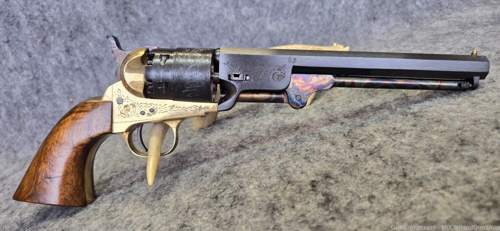 FIE Remington 1858 Army .36 cal Revolver, Powder Flask, Mold | w WOOD CASE-img-12