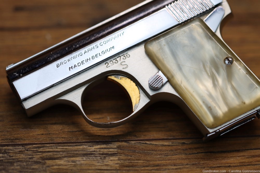 1964 Browning Baby .25 acp Nickel Ivory Pistol Semi-Auto Pocket-img-5