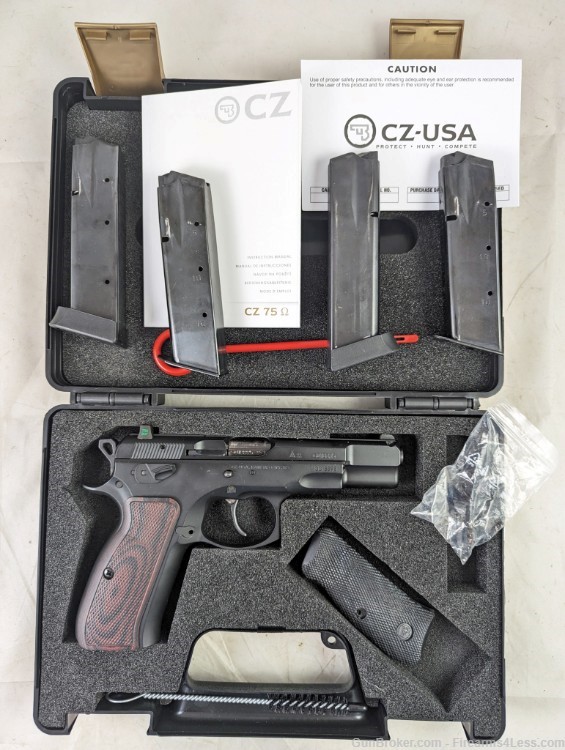2022 CZ 75 B Omega 9mm 4.7" (4) Mags 18rd 16rd Extra Grips Night Sights 75B-img-0