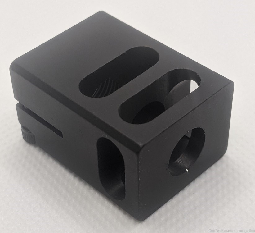 1/2x28 9mm Muzzle Brake Anodized Black, with Clamp, KKM style, 1" wide-img-1
