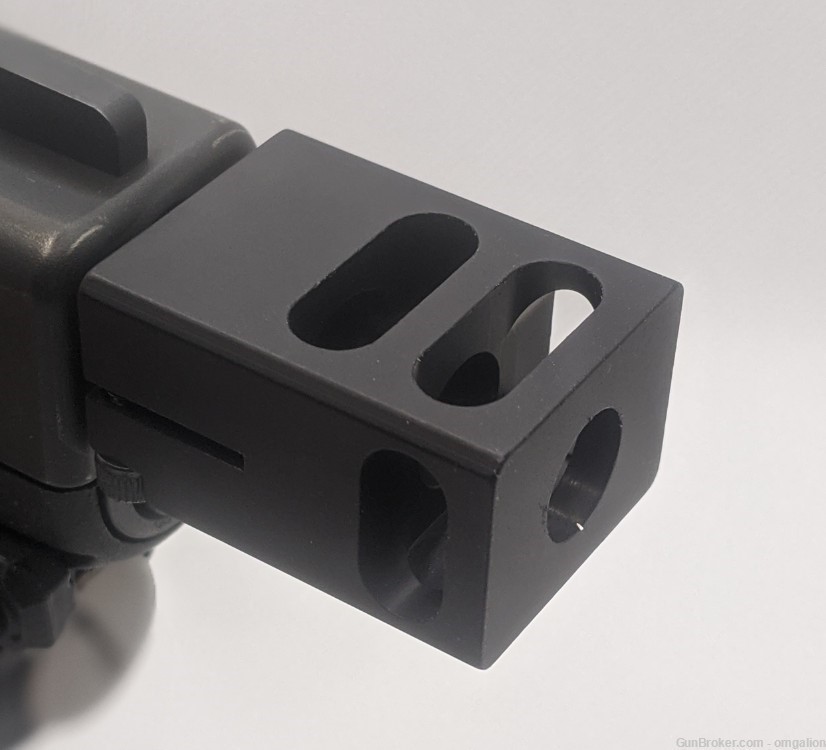 1/2x28 9mm Muzzle Brake Anodized Black, with Clamp, KKM style, 1" wide-img-2