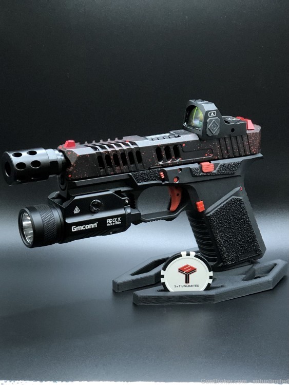 New Custom glock 19 gen3 red speckle  SCT Frame w Leo Precision slide 9mm-img-1