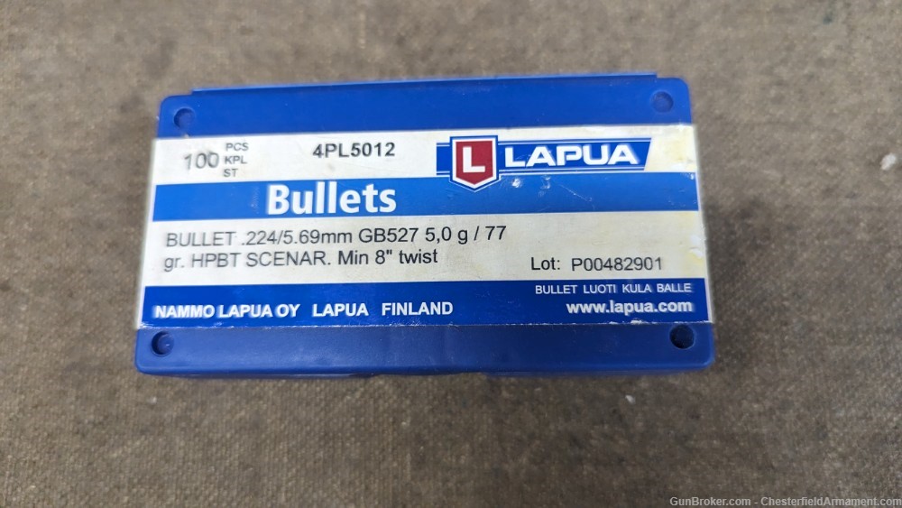 Lapua .224 HPBT 77-gr bullets 100 count-img-0