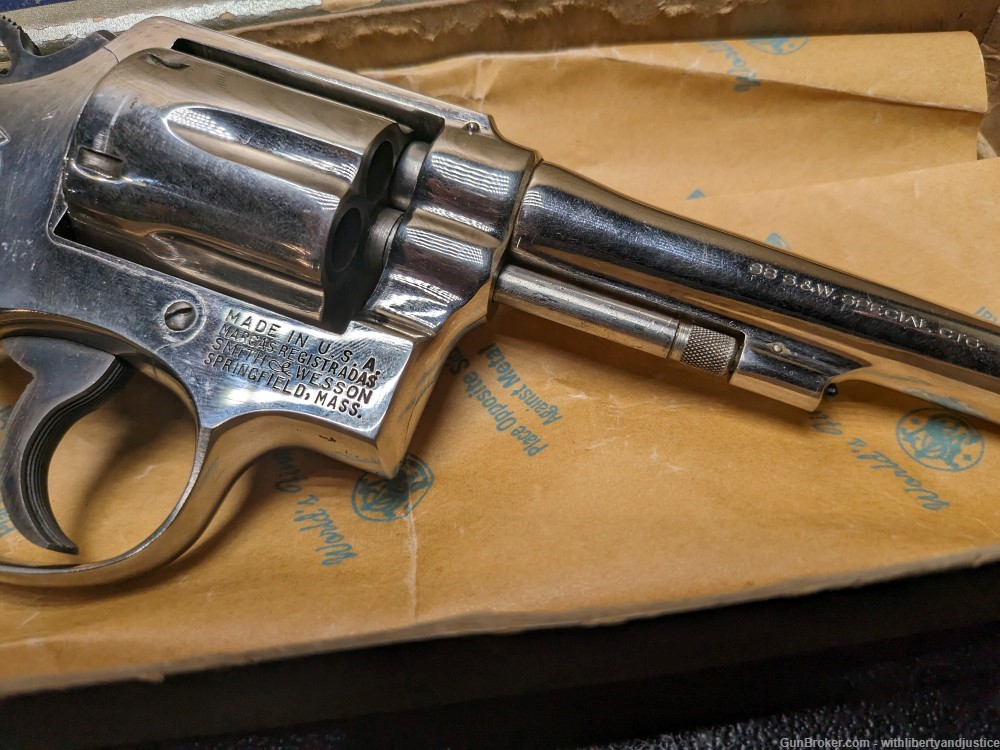 Smith & Wesson Model 10-5 .38 SPL 5" - Nickel Finish IN BOX - MINTY POLICE-img-8