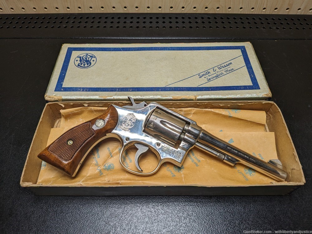 Smith & Wesson Model 10-5 .38 SPL 5" - Nickel Finish IN BOX - MINTY POLICE-img-5