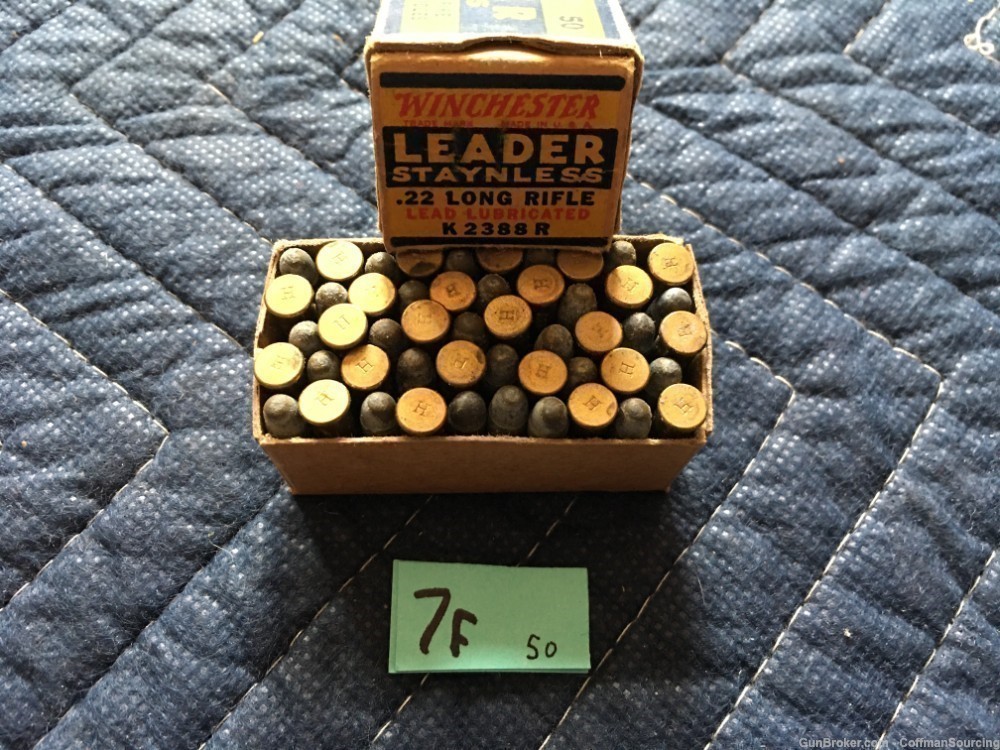7f] 50 Rounds Vintage Winchester Leader Staynless 22 Long Rifle Rim Fire-img-2