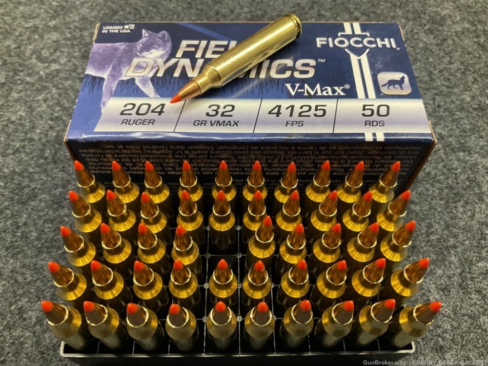NEW Fiocchi 204 RUGER ammo rifle ammuntion v-max USA 32 grain brass 50 box-img-0