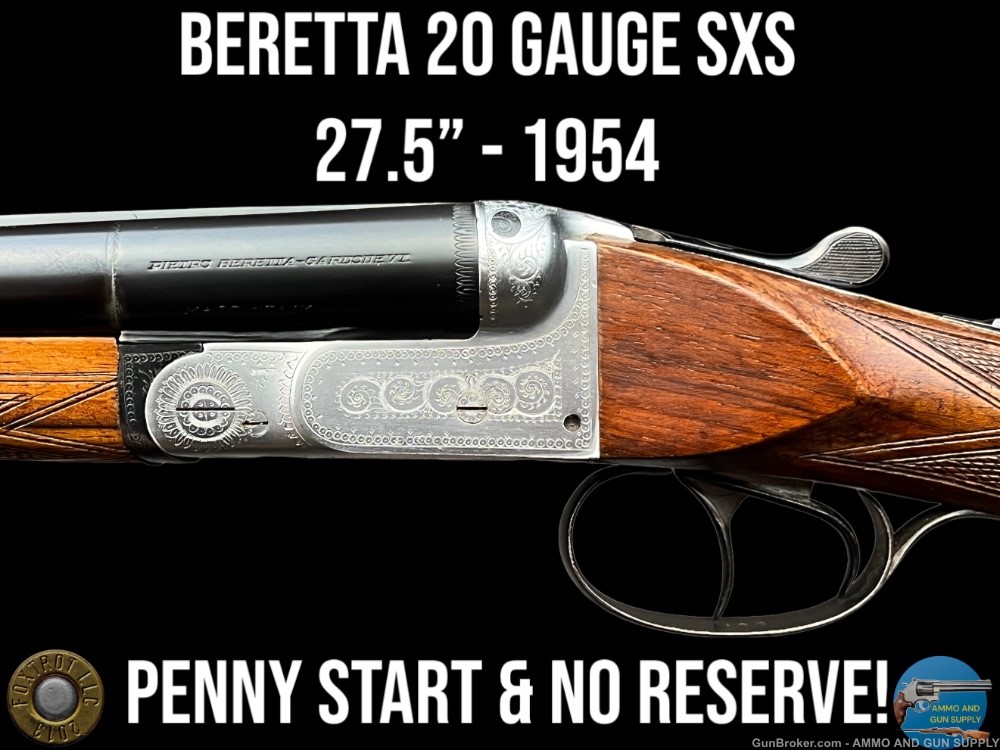 BERETTA 20 GAUGE SIDE BY SIDE SHOTGUN - 27.5" - 1954 - C&R - STRAIGHT GRIP-img-0