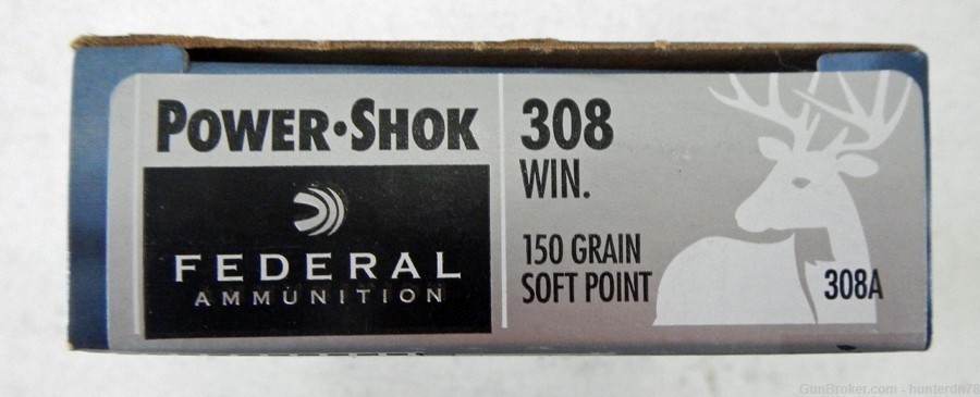 NEW Federal Power Shok. 308 cal. 150 gr. Soft Point. 100 rounds.-img-0