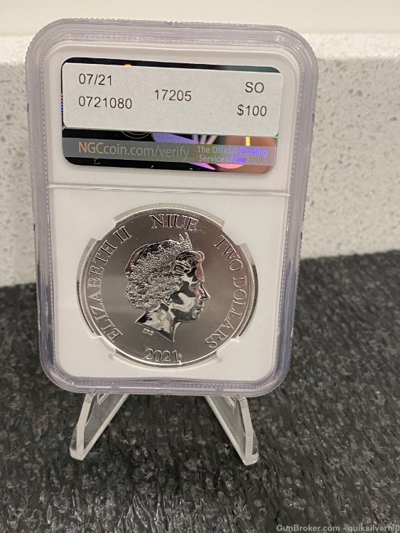 Beautiful 1 Troy Oz Silver 2021 Niue Two Dollar Batman Coin NGC Graded MS69-img-1