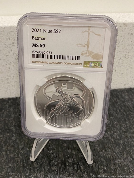 Beautiful 1 Troy Oz Silver 2021 Niue Two Dollar Batman Coin NGC Graded MS69-img-0