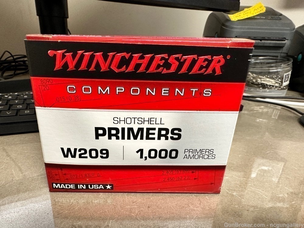 Winchester W209 Shotshell Primers 1000 count Cert Hazmat Shipper NoCCFee-img-0