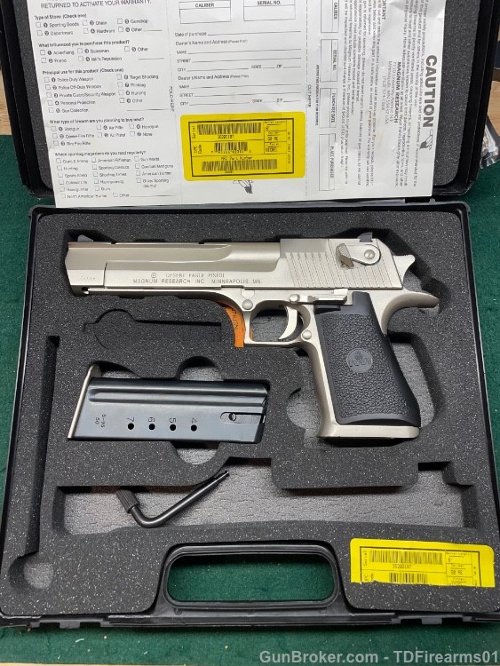 Magnum Research Desert Eagle .50 ae Nickel mfg in Isreal rare w/ box -img-0