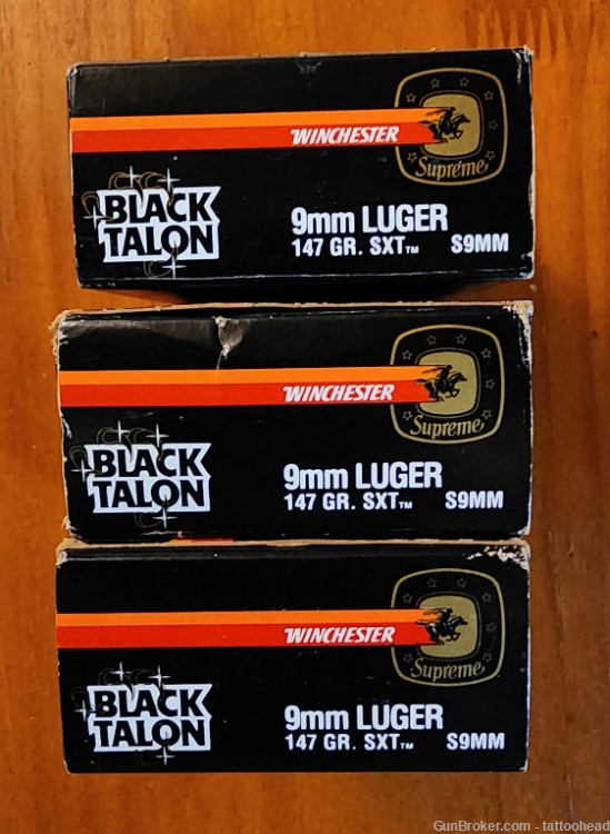 Rare Vintage Winchester 9mm Black Talon Ammo 3 Boxes 60 Rounds 147 GR SXT-img-3