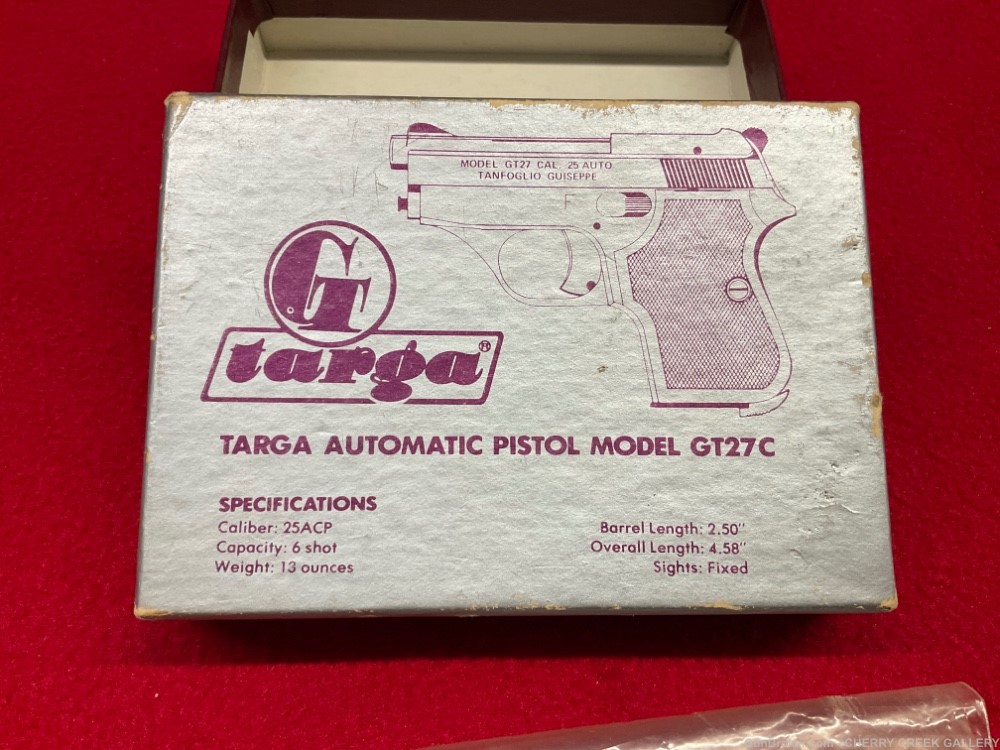 Vintage EXCAM TARGA Tangfolio gt gt27 25 pistol c rare gun box 25acp 2 tone-img-8