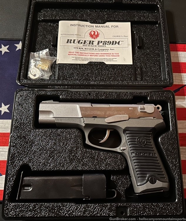 Exceptional 1st Year Ruger P89DC  9mm Luger Stainless Pistol Box & Papers -img-0