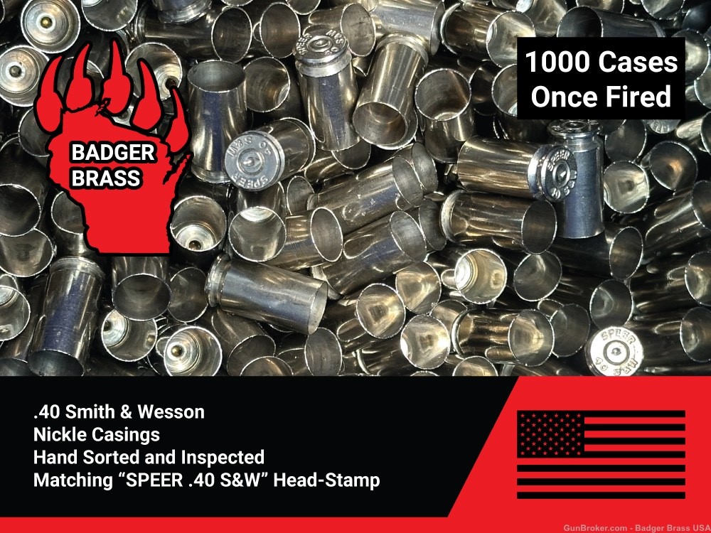 .40 SW Once Fired Nickel Brass,1000 Casings, Matching Speer Head-stamp-img-0