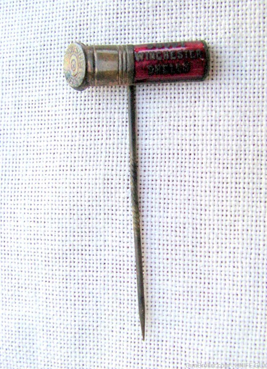 FINE & RARE ANTIQUE WINCHESTER RED ENAMEL FIGURAL 12GAUGE SHOTGUN SHELL PIN-img-4