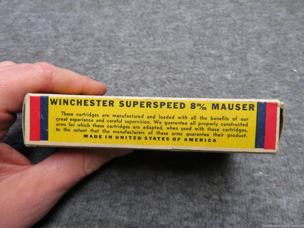 FULL VINTAGE BOX WINCHESTER SUPERSPEED 8MM MAUSER AMMO-EXCELLENT-img-1
