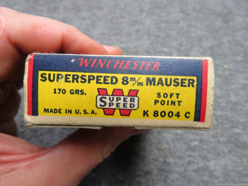 FULL VINTAGE BOX WINCHESTER SUPERSPEED 8MM MAUSER AMMO-EXCELLENT-img-2