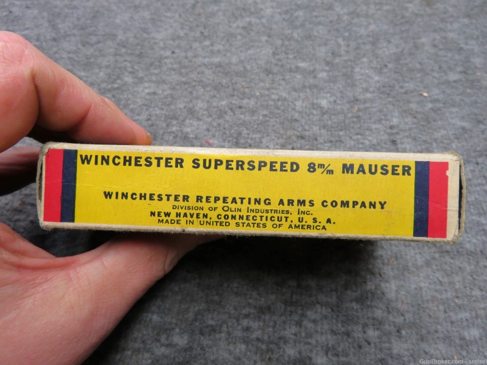 FULL VINTAGE BOX WINCHESTER SUPERSPEED 8MM MAUSER AMMO-EXCELLENT-img-3