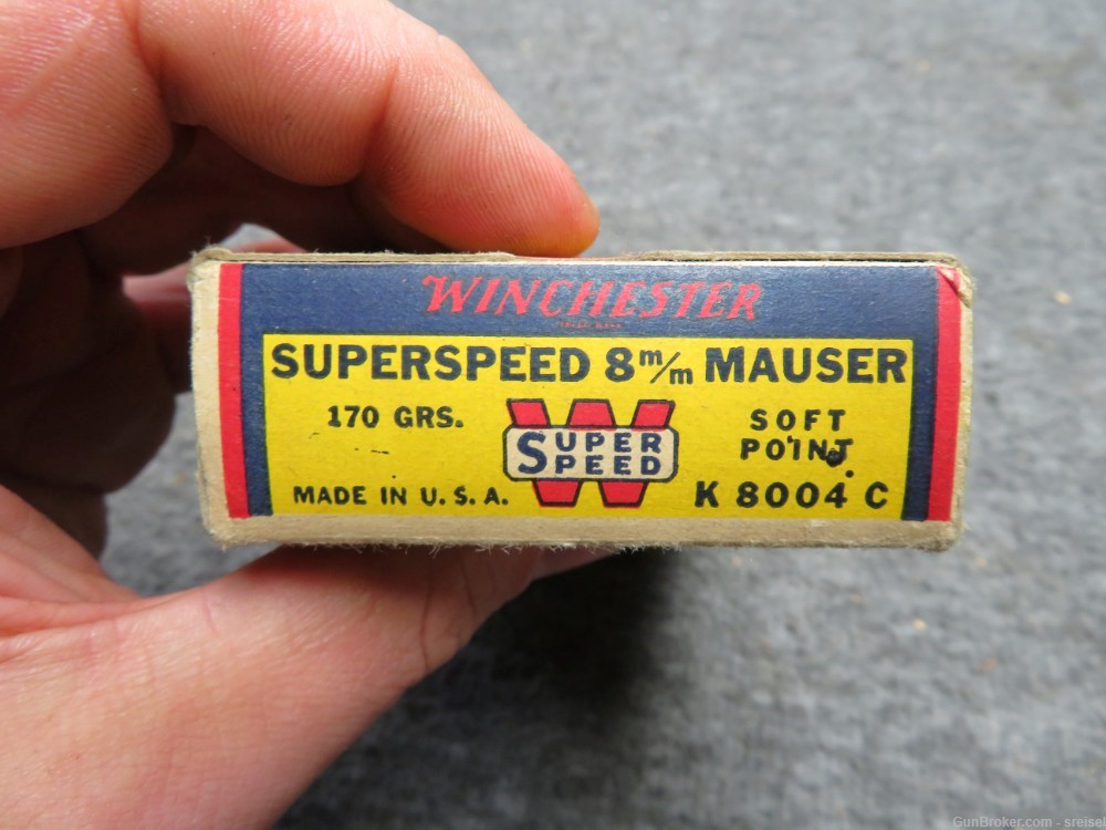FULL VINTAGE BOX WINCHESTER SUPERSPEED 8MM MAUSER AMMO-EXCELLENT-img-4