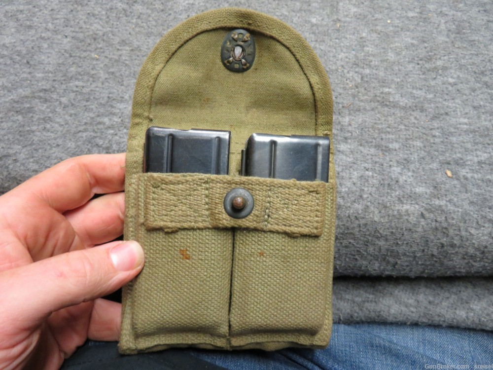 WWII US M1 CARBINE MAGAZINE POUCH-STOCK TYPE-W/ 2 ORIGINAL MAGS-VERY GOOD -img-15