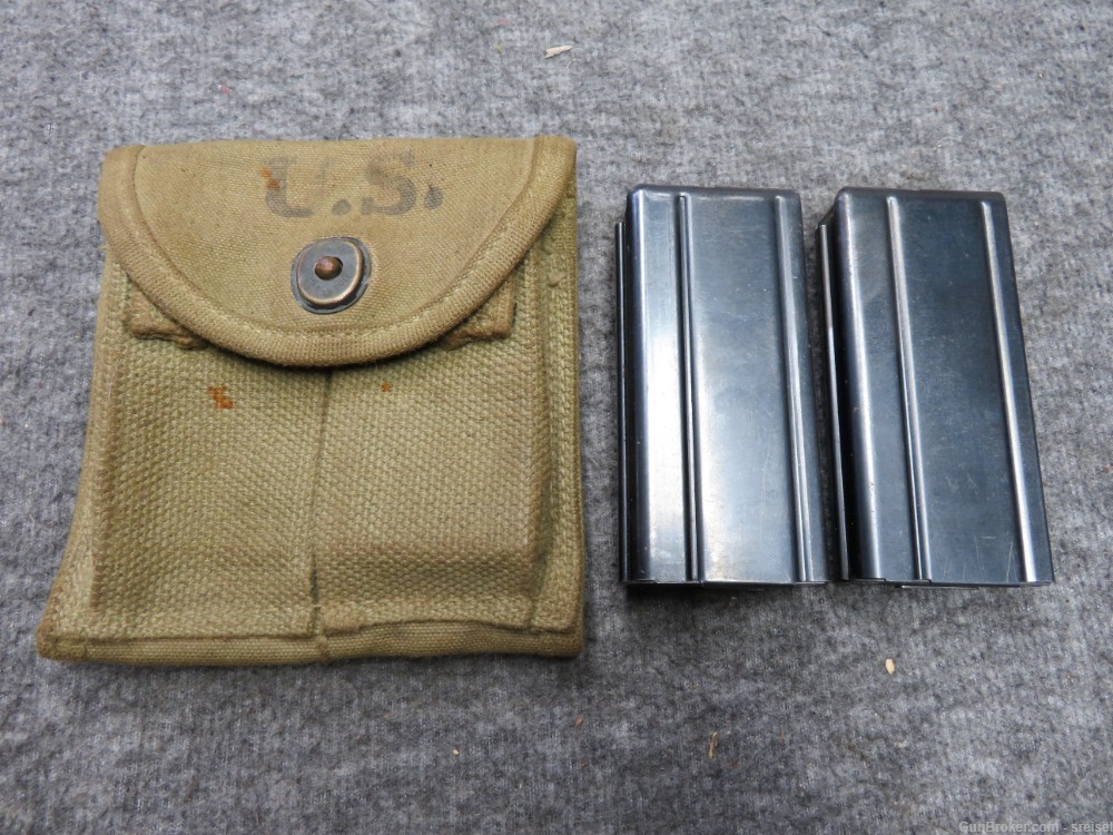 WWII US M1 CARBINE MAGAZINE POUCH-STOCK TYPE-W/ 2 ORIGINAL MAGS-VERY GOOD -img-0