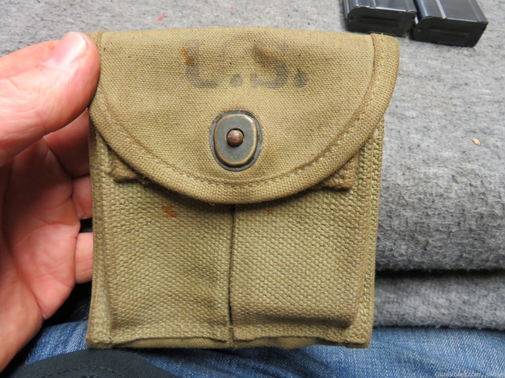 WWII US M1 CARBINE MAGAZINE POUCH-STOCK TYPE-W/ 2 ORIGINAL MAGS-VERY GOOD -img-9