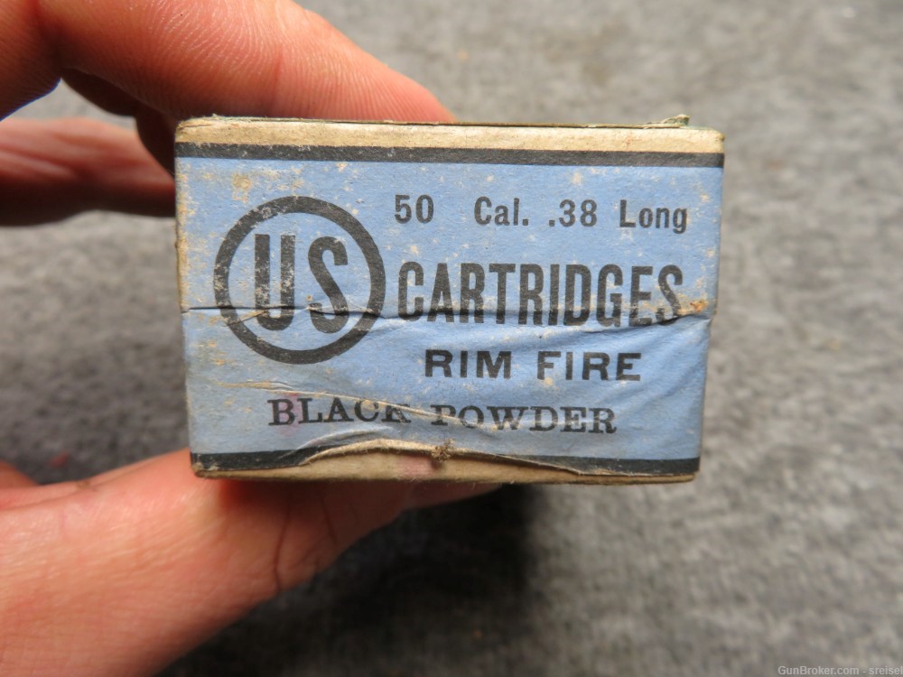 ORIGINAL SEALED BOX OF U.S. CARTRIDGE CO. .38 RIMFIRE LONG AMMO-BLACKPOWDER-img-2