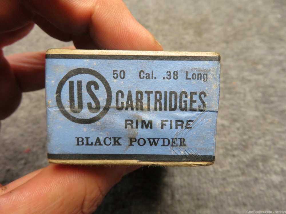 ORIGINAL SEALED BOX OF U.S. CARTRIDGE CO. .38 RIMFIRE LONG AMMO-BLACKPOWDER-img-4
