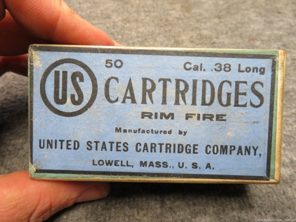 ORIGINAL SEALED BOX OF U.S. CARTRIDGE CO. .38 RIMFIRE LONG AMMO-BLACKPOWDER-img-0
