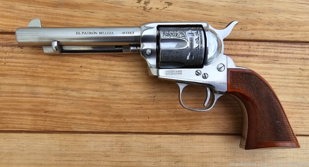 Uberti El Patron Belleza SAA 1873 45 Colt 5.5" Bbl Stainless Engraved NICE!-img-1