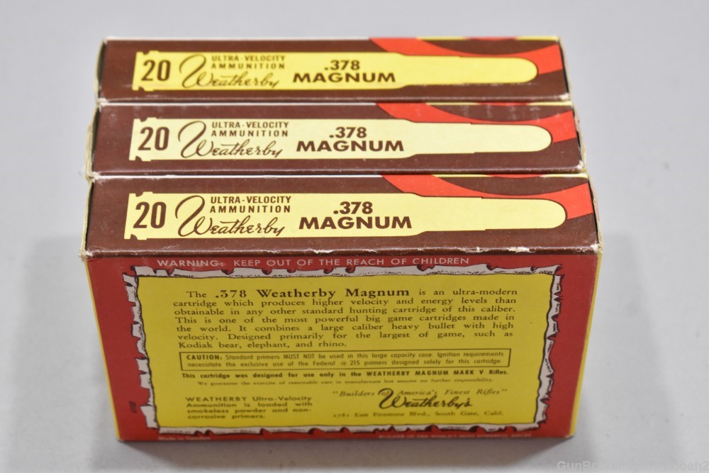 3 Vintage Boxes 378 Weatherby Magnum 300 G Soft Point Elephant Box-img-3