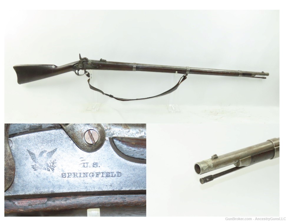 CIVIL WAR Antique UNION U.S. Springfield M1861 Rifle-Musket LEATHER SLING  -img-0