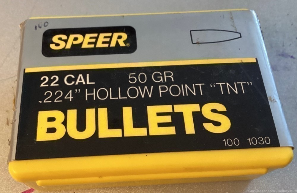 SPEER 22 cal, 50 gr, .224 dia, Hollow Point TNT, 100 bullets open box ,1030-img-2