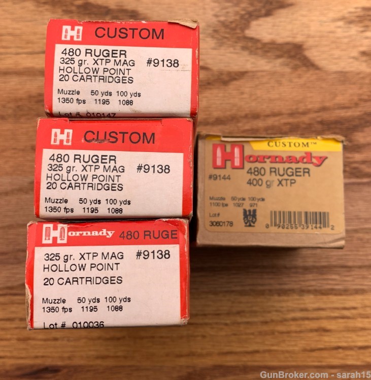 4 BOXES HORNADY .480 RUGER 325 GRAIN & 400 GR XTP 80 ROUNDS FACTORY NEW-img-2