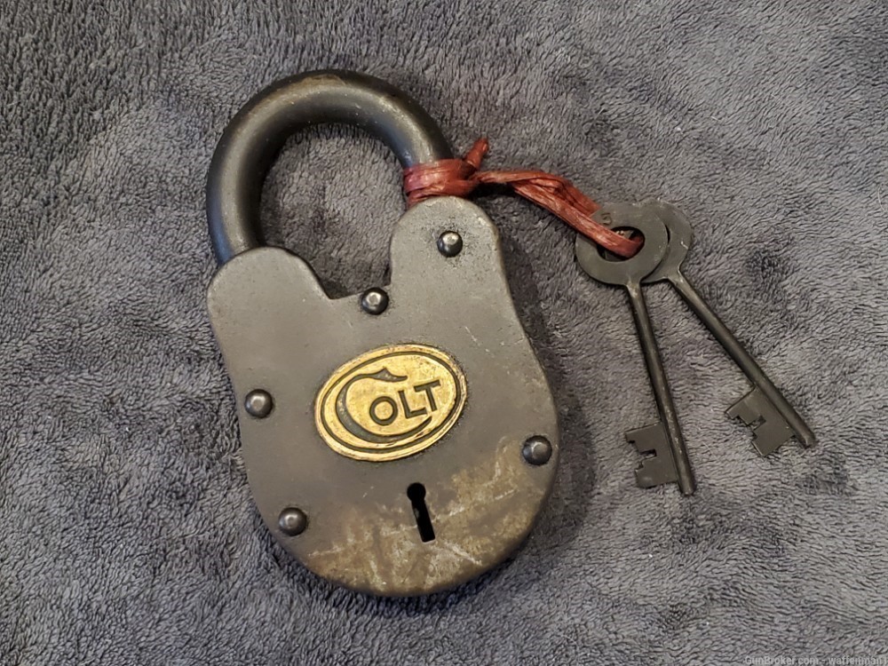 LARGE Old West Style 1870's COLT MFG CO. Iron Padlock Lock w/ Logo -img-0