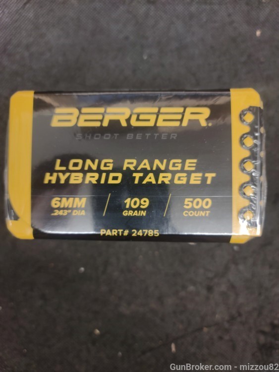 Berger 6mm .243 109gr Hybrid Target Bullet 500ct Bx LRHT Long Range-img-2