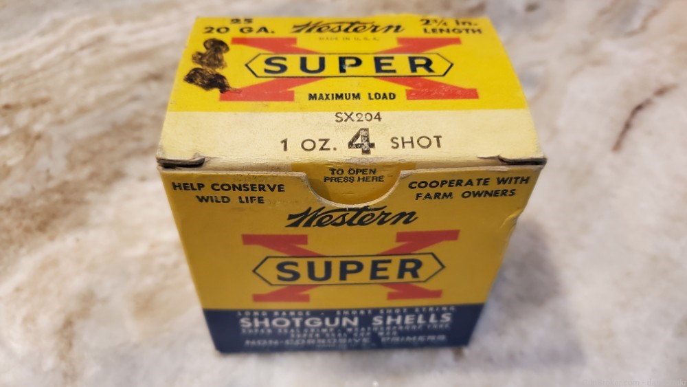 Western Super-X 20 Gauge #4's full box 25 paper shells circa 1959 -img-0