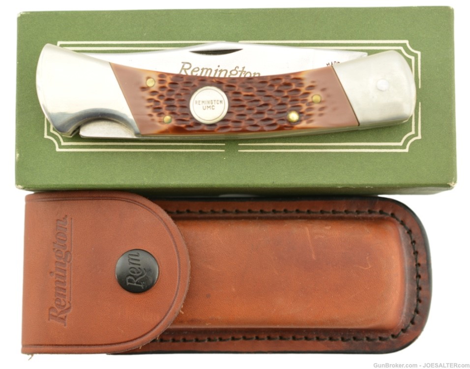 Remington UMC Made in USA R9 Delrin Outdoorsman Lockback Knife & Pouch-img-0