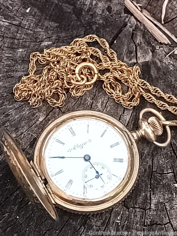 *1880s  ENGRAVED Elgin GOLD pocket watch-img-4