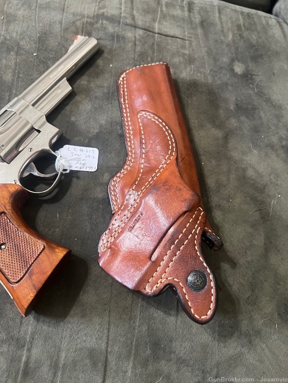 Smith & Wesson model 29 nickel revolver 6 shot 6” barrel wood grips holster-img-13