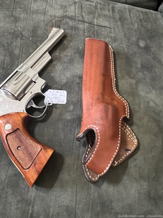 Smith & Wesson model 29 nickel revolver 6 shot 6” barrel wood grips holster-img-12